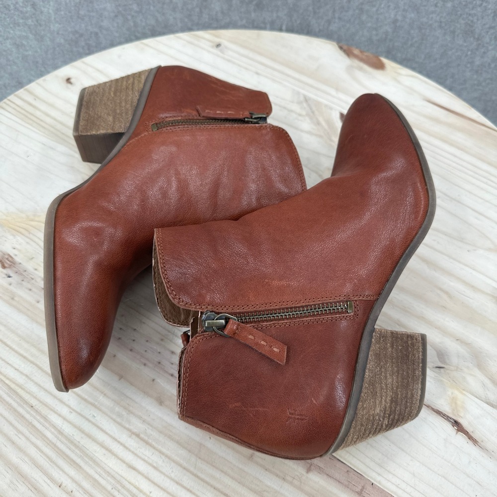 Frye Judith Ankle Boots Womens 10 Cognac Brown Leather Pointed Toe Block Heel - Picture 5 of 10